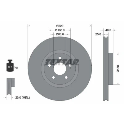 Abbildung von TEXTAR 92149100 Bremsscheibe 320 25 05/05 108 innenbelüftet ohne Radbefestigungsbolzen, Radnabe FORD: KUGA 2, FOCUS 3 Turnier,