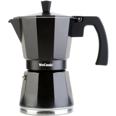 Abbildung von WECOOK! Luccia Espressomaschine Induktion, Espressokocher, Italienischen Kaffee, Moka Kanne Kaffeebereiter Aluminium, 1 3 Tassen, Sockel aus Edelstahl, Sicherheitsventil, Vitrokeramik, Gas, Schwarz