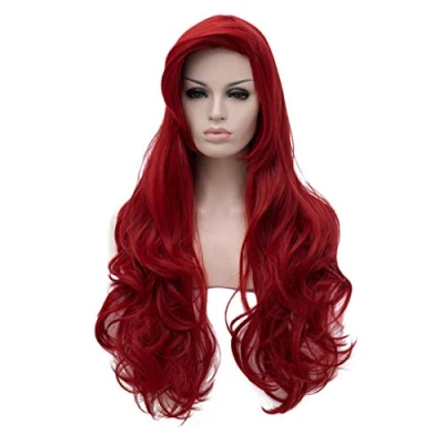 Abbildung von ATAYOU Lange Damen Wellenförmige Rot Synthetische Cosplay Perücke für Frauen Halloween und Party Fancy Dress mit 1 Kappe (Lange A)