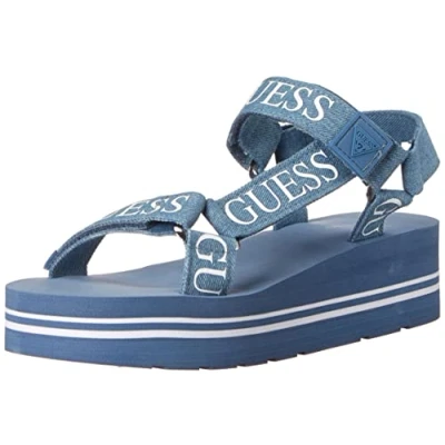 Abbildung von GUESS Damen Avin Keilsandale, Blauer und weißer Denim, 38 EU