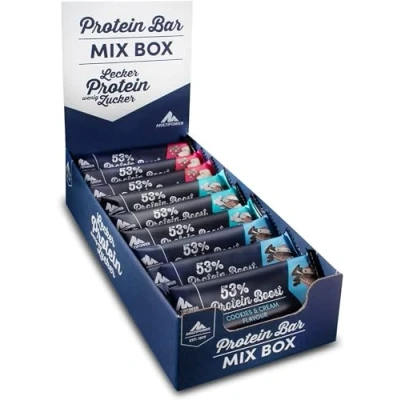 Abbildung von Multipower 53% Protein Boost 20 x 45 g Riegel Mix Box 24 Gramm pro Energieriegel mit Eiweißriegeln in 3 Geschmacksrichtungen, 900