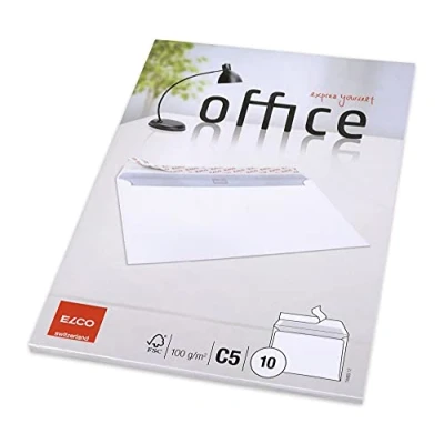 Abbildung von Elco 74469.12 Office Verpackung mit 10 Briefumschläge/Versandtasche, Haftklebeverschluss, C5, 100g, weiss, Fenster: nein