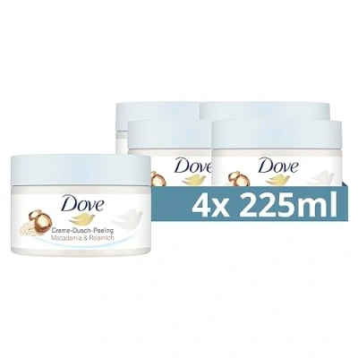 Abbildung von Dove Creme Dusch Peeling Macadamia &amp; Reismilch Scrub Körper für geschmeidige Haut Hautpflege mit Jojobawachs Perlen 4x 225 ml