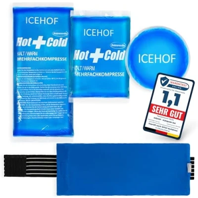 Abbildung von ICEHOF Kühlpads (3x) mit Vlies Hülle Inkl. Klettband Kuschelweich, lange Kühldauer, Kühlpack Gel Kühlakku Kühlgel Kühlkompresse Kühlkissen Kühlkompressen Kühlbeutel Eisbeutel Kältekompresse Blau