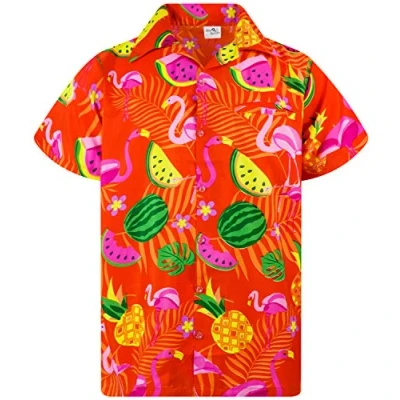 Abbildung von King Kameha Funky Hawaii Hemd, Herren, Kurzarm, Flamingo Melon, Orange, XL