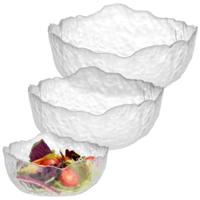 Abbildung von Navaris Glasschüssel 3er Set Salatschüssel Glas groß Glasschale rund medium Schale klein Glasschalen spülmaschinenfest Glasschüsseln im Blatt Design Obstschale