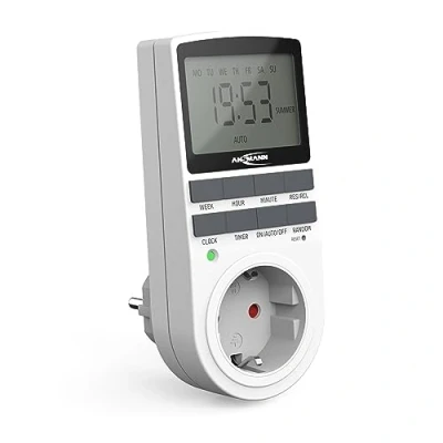 Abbildung von ANSMANN Zeitschaltuhr, Steckdose, digital mit 10 Schaltzeiten, LCD Display, Zufallsfunktion, Sommerzeitschaltung, 3680W, Wochenzeitschaltuhr, weiß