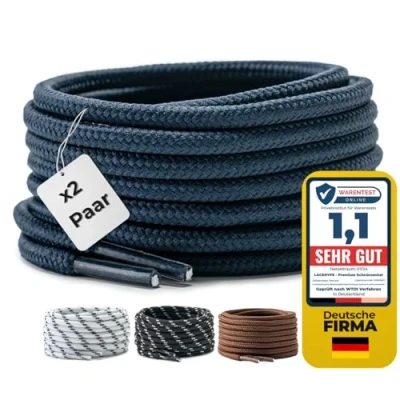 Abbildung von LaceHype 2 Paar Premium Runde Schnürsenkel [ Ø4,5 mm ] Polyester für Arbeitsschuhe, Stiefel, Outdoorschuhe und Sportschuhe reißfeste Schuhbänder (Dunkelblau, 150cm)