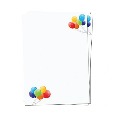 Abbildung von PRESENTOU Briefpapier beidseitig bedruckt 120 Gramm Papier Motivpapier Urkundenpapier Urkunde Speisekarte Liebesbrief (Luftballons, 50 Bögen)