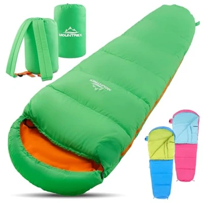 Abbildung von MOUNTREX Kinderschlafsack Tragbar wie EIN Rucksack Schlafsack für Kinder (175 x 70 45 cm) Outdoor, Reise, Zelten, Camping Mumienschlafsack Leicht &amp; Kompakt 100% Baumwolle Innenfutter