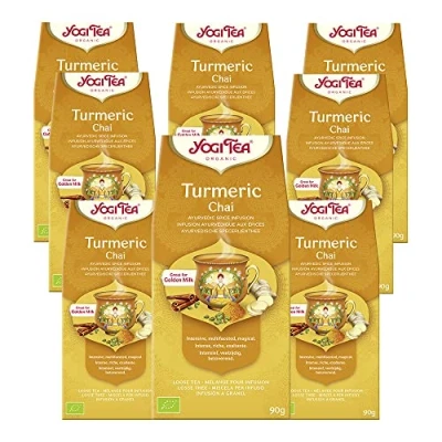 Abbildung von Yogi TEA, Kurkuma Chai, Ayurvedischer Bio Gewürzteevon Natur aus koffeinfrei, Mischung Kurkuma, Zimt und Ingwer, Tee loser Tee, 8er Pack à 90g (720g), Ideal als Geschenk