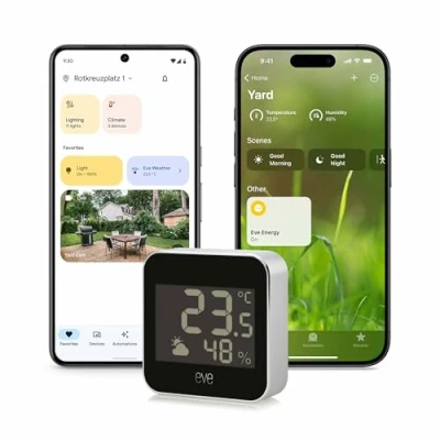 Abbildung von Eve Weather (Matter) Smarte Wetterstation, Temperatur, Luftfeuchtigkeit, Wettertrend, IPX4 Wasserbeständigkeit, kabellos, Google/Alexa/Siri Sprachzugriff, Thread Border Router erforderlich, Schwarz