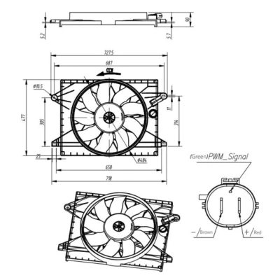 Abbildung von NRF 470031 Lüfter 485 12 mit Kühlerlüfterrahmen (Zarge), bürstenloser Motor