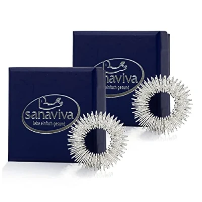 Abbildung von sanaviva® [4 Stk] Akupressurring zur Förderung des Blutflusses mit Anleitung Praktischer Finger Massagering Ying Yang Energie Ring Akupressur