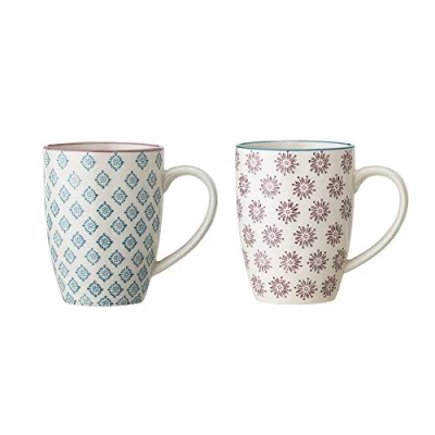 Abbildung von Bloomingville Tassen mit Henkel Patrizia Retro Kaffeetasse Teetasse Vintage Latte Macciato Becher ø 8 x H 10 cm, blau lavendel, Keramik, 2er Set, fasst ca. 300 ml