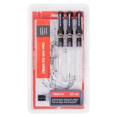 Abbildung von Aristo AH64300 mg1 Pro Tuschefüller Basic Set 4 teilig (3 Pro, Strichstärken 0,35/0,5/0,7 mm, Zeichentusche schwarz)