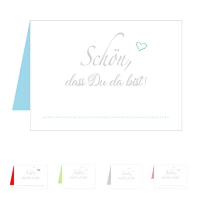 Abbildung von Set 25 Premium Tischkarten Platzkarten Namenskarten Hochzeit Geburtstag Taufe Kommunion Konfirmation Firmung Jugendweihe Feier Jubiläum (Herzen Blau, Karten)