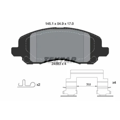 Abbildung von TEXTAR 2458301 Bremsbelagsatz mit akustischer Verschleißwarnung JEEP: Compass, Patriot, DODGE: Caliber, Avenger Saloon, HYUNDAI: H 1 / iLoad Cargo