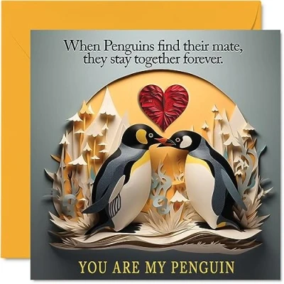 Abbildung von Stuff4 Pinguin Valentinstagskarte Pinguine für immer niedliche romantische Karte Freundin, Freund, Ehefrau, Ehemann, Partner, Ihn, sie, 145 mm x Jubiläumsgrußkarten