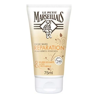 Abbildung von Le Petit Marseillais, Handcreme für geschädigte und trockene Haut (75 ml Tube) Repair Cream mit Sheabutter, Aloe Bienenwachs 24 Stunden Komfort Handpflege