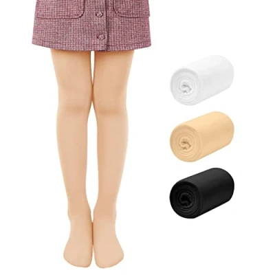 Abbildung von Libella 3er Pack Ballett Strumpfhose für Mädchen Tanzstrumpfhose mit Fuß 80 DEN Blickdicht Mikrofaser Farbig 27251 Weiß+Schwarz+Haut 122 128