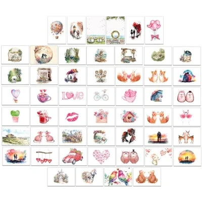Abbildung von Liebe in Aquarellen Postkarten Hochzeit für 52 Wochen kreatives Hochzeitsspiel Gästebuch Gastgeschenk (Nur Karten)
