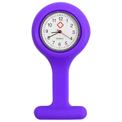 Abbildung von TRIXES Taschenuhr Uhr für Krankenschwestern Silikon mit Anstecknadel Violett