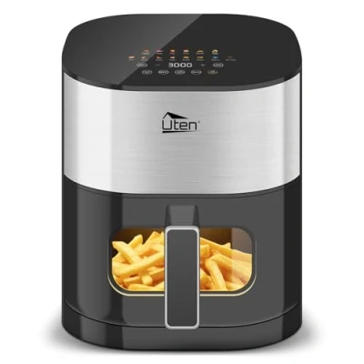 Abbildung von Uten Heißluftfritteuse, Dual Blaze Airfryer 2000 W, Ölfreie Fritteuse mit Sichtfenster 5,5L, 14 Kochfunktionen, Rezepte, Verzögerter Start, Kein Wenden von Lebensmitteln Erforderlich