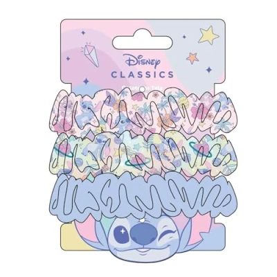 Abbildung von Disney Stitch Haargummis für Mädchen und Frauen, rutschfester weicher Pferdeschwanzhalter 3 Set (2 bedruckt, 1 einfarbig)