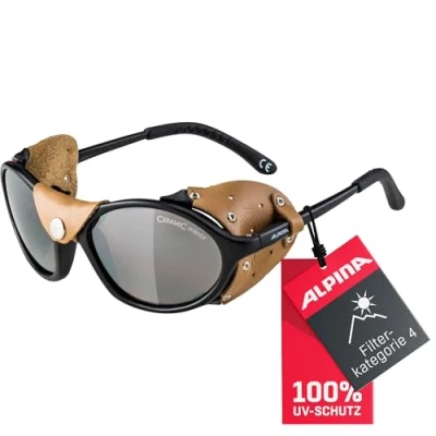 Abbildung von ALPINA SIBIRIA Kat.4 Gletscherbrille mit seitl. Blend &amp; Windschutz aus Leder und Gletscherbrille100% UV Schutz Für Erwachsene, black, One Size