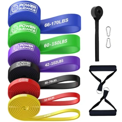 Abbildung von POWER GUIDANCE Resistance Bands,Widerstandsbänder für Kraftraining Inklusive Tragetasche,Pull Up Fitnessbänder,Bänder Krafttraining Fitness (6set（amarill+Rojo+Negro+púrpura+Verde+blau）)