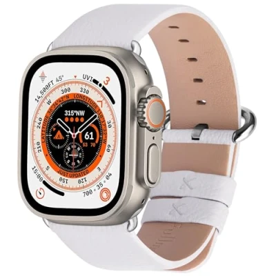 Abbildung von Fullmosa kompatibel mit Apple Watch SE Armband 40mm Series 9 8 7 41mm, Ledderarmband für iwatch 6/5/4 40mm, 3/2/1 38mm, Leder Ersatzarmband Band Damen Herren, Weiß