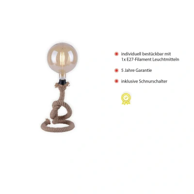 Abbildung von JUST LIGHT Tischleuchte »ROPE«, 1 flammig, Leuchtmittel E27 ohne Leuchtmittel, Seil Optik
