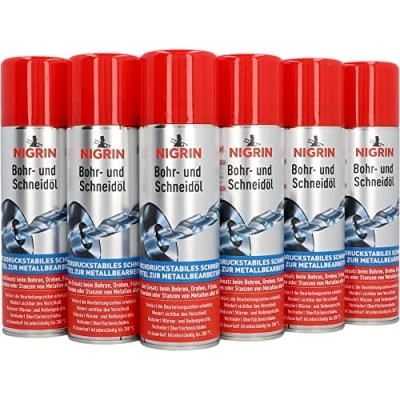 Abbildung von NIGRIN Bohr und Schneideöl, 6 x 250 ml, hochdruckstabiles, silikonfreies Schmiermittel, mindert sichtbar den Verschleiß, Hellbraun