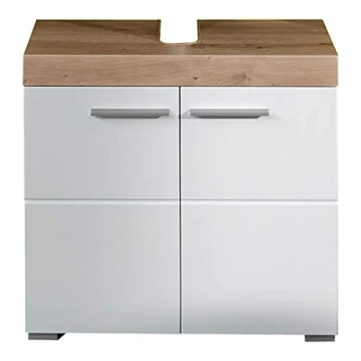 Abbildung von trendteam smart living Waschbeckenunterschrank Unterschrank Bad Amanda Aufbaumaß (BxHxT) 60 x 56 34 cm Farbe Weiß Hochglanz mit Asteiche 139330107