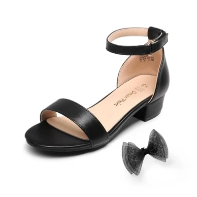 Abbildung von DREAM PAIRS Mädchen Sandalen Kindersandalen Sommer Schmetterling, Prinzessin Schuhe, niedriger Absatz, Pumpe, Knöchelriemen SCHWARZ 36 SDSD2320K