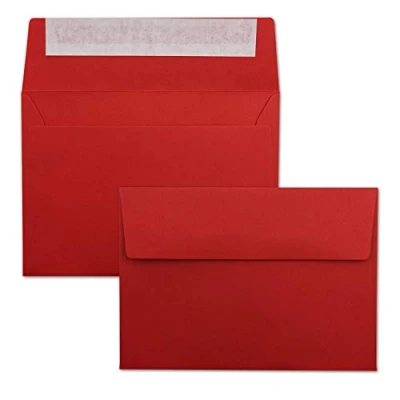 Abbildung von 50x Briefumschläge leuchtend Rot DIN C6 Format 11,4 x 16,2 cm Haftklebung Kuverts ohne Fenster Weihnachten, Grußkarten &amp; Einladungen Für A6 A4 Papier
