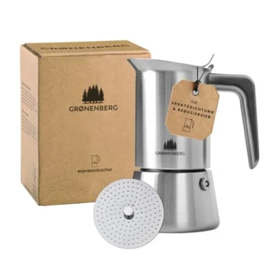 Abbildung von Groenenberg Espressokocher I Hochwertiger Induktion geeignet aus hochwertigem Edelstahl Mokkakanne für Kaffeeliebhaber