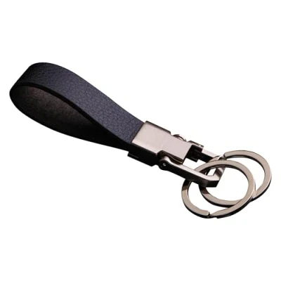 Abbildung von Cerbery Schlüsselanhänger aus Leder mit Ringen und Geschenkbox Auto Geschenk Schlüsselband Schlüsselbund Schlüsselhalter Schlüsselring (Gold)