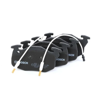 Abbildung von BOSCH 0 986 469 860 Bremsbelagsatz Low Metallic inkl. Verschleißwarnkontakt mit Anti Quietsch Blech PEUGEOT: 205 II Hatchback, 106 Hatchback