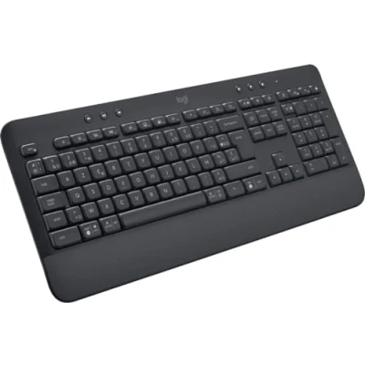 Abbildung von Logitech Signature K650 Comfort kabellose Tastatur mit Handballenauflage, BLE Bluetooth/Logi Bolt USB Empfänger, Soft Touch Tastatur, Numpad, PC/Windows/Mac, Belgisches AZERTY Grau