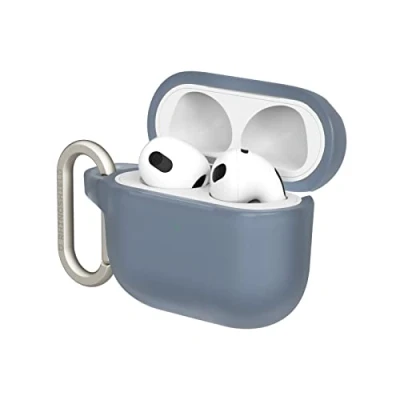 Abbildung von RhinoShield AirPods Case mit Karabiner kompatibel Apple [Airpods 3] Fallschutz in Militärqualität, Kratzfest, kabelloses Aufladen [Silbergrau, Standard Set]