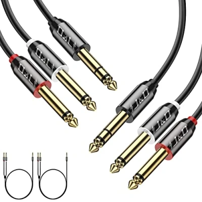 Abbildung von J&amp;D 2 Pack 6,35 mm auf x Kabel, Gold Plated Kupfer Shell Heavy Duty 6,35mm (1/4 Zoll) TRS Männlich Dual TS Stereo Audio Adapter 2.7 Meter