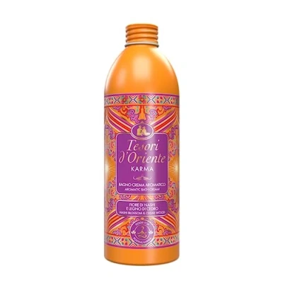 Abbildung von Tesori d&#039;Oriente Karma Creme Bad, Schaumbad mit blumigen Noten von Nashi und Zedernholz, reinigt sanft die Haut, entspannend, 500 ml