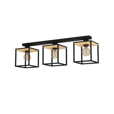 Abbildung von EGLO Deckenleuchte Libertad, 3 flammige Deckenlampe, Wohnzimmerlampe Decke aus Metall in Schwarz und Holz Natur, Deckenbeleuchtung mit E27 Fassung