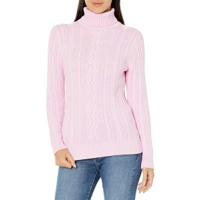 Abbildung von Amazon Essentials Damen Leichter Rollkragenpullover Mit Zopfmuster (Erhältlich In Übergröße), Hellrosa, S