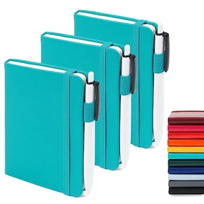 Abbildung von feela Notizbuch A6, 3 Stück Notizbücher Set, Journale Buch Bulk mit Gelstiften schwarz, 80 GSM, 112 Seiten, 8,89x13,97cm, Mini Notizblock Set geeignet für Büro und Schule, smaragdes Notizheft