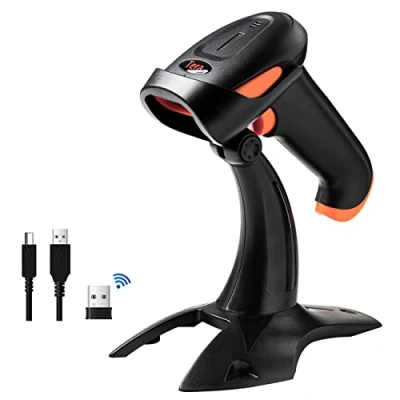 Abbildung von Tera Barcode Scanner 1D 2D QR 3 in 1 Wireless 2.4 GHz/Bluetooth/USB Wired Lesegerät mit Ständer/Halterung, HW0001