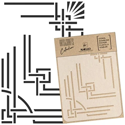 Abbildung von NAKLEO DIY Wiederverwendbare Kunststoff Schablone 15x21cm Art Deco Rahmen Grenzen 1 Kunst Handwerk Wand Malerei Muster Vorlage Scrapbooking Decoupage Stoff Möbel Holz