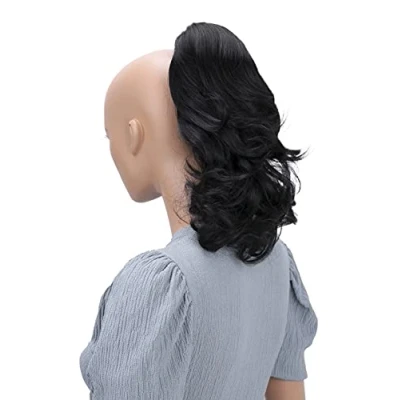 Abbildung von CAISHA 35cm Haarteil Helena Zopf Haarverlängerung mit Butterflyklammer Voluminös Gewellt Schwarzbraun H24